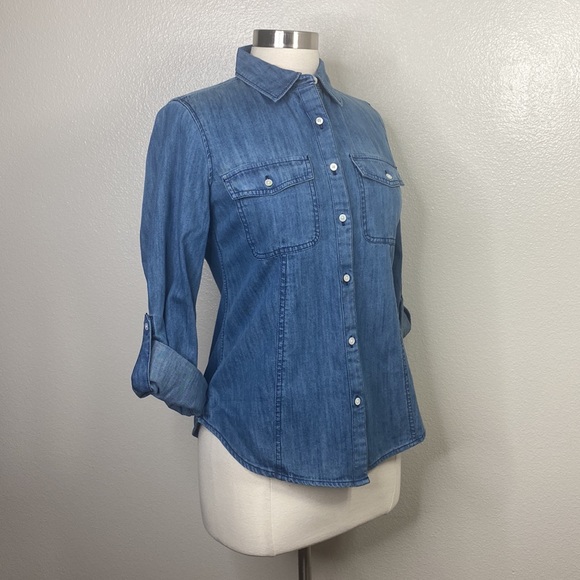 Talbots Blue Denim Button Front Shirt, NEW - Picture 5 of 9
